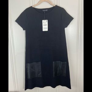Zara black dress shirt with pleather pockets sz M